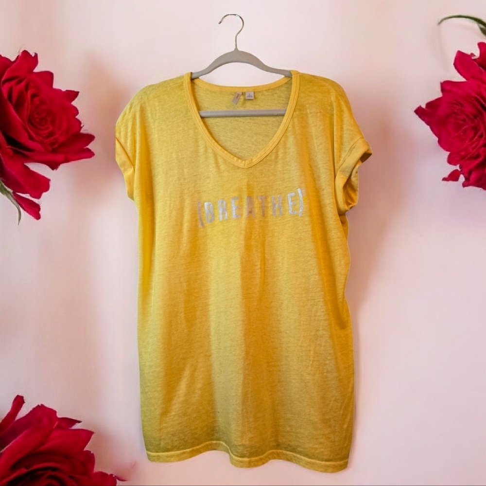 Yellow Graphic V-Neck Night T-Shirt by Active with "Breath" graphic detail Large